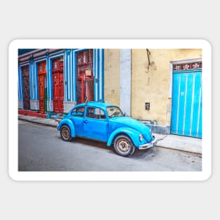 Blue Car On Streets Of Havana, Cuba Sticker